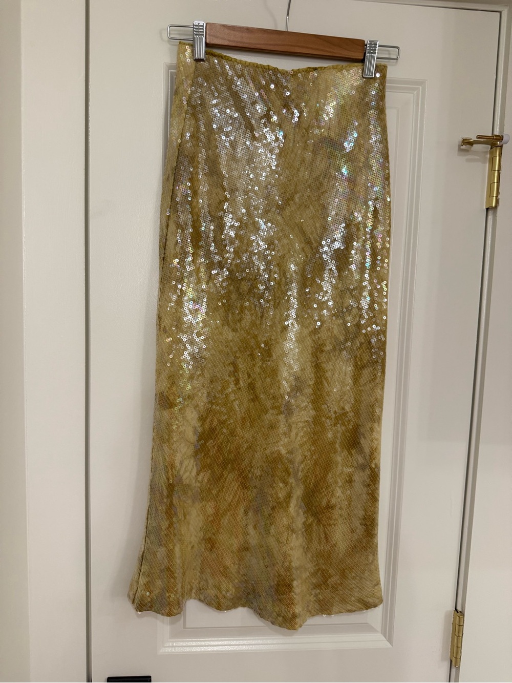 Anthropologie Gold Sequin Midi Skirt
